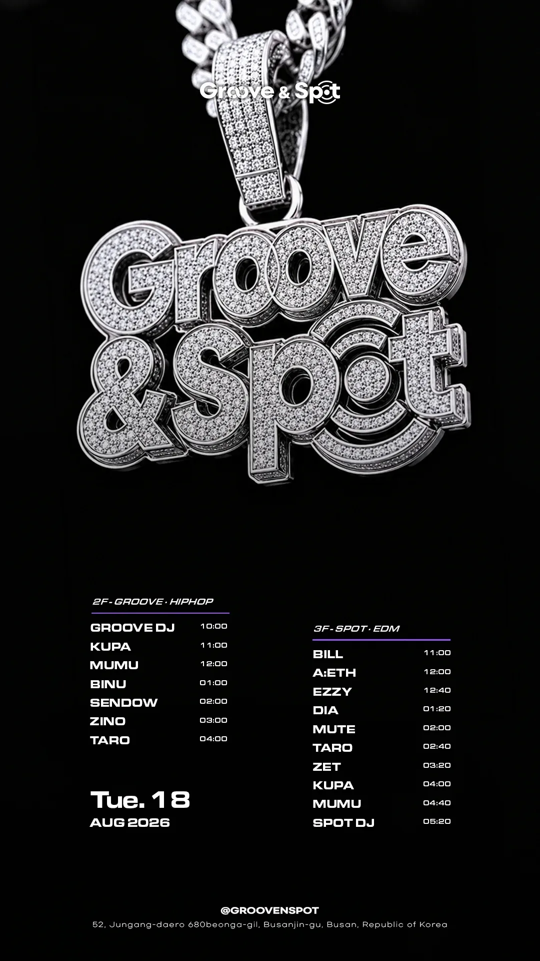 TUESDAY NIGHT · Groove & Spot Busan 2026-08-18
