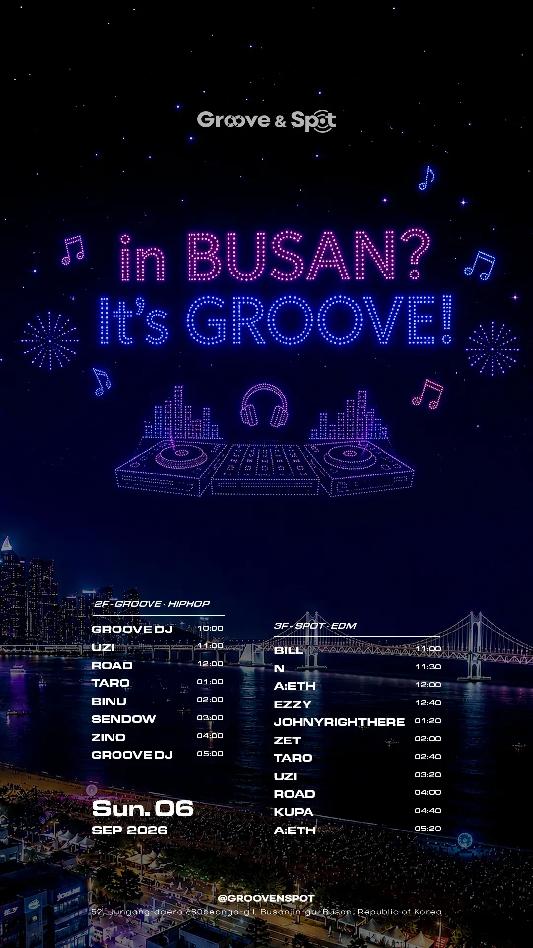 SUNDAY NIGHT · Groove & Spot Busan 2026-09-06