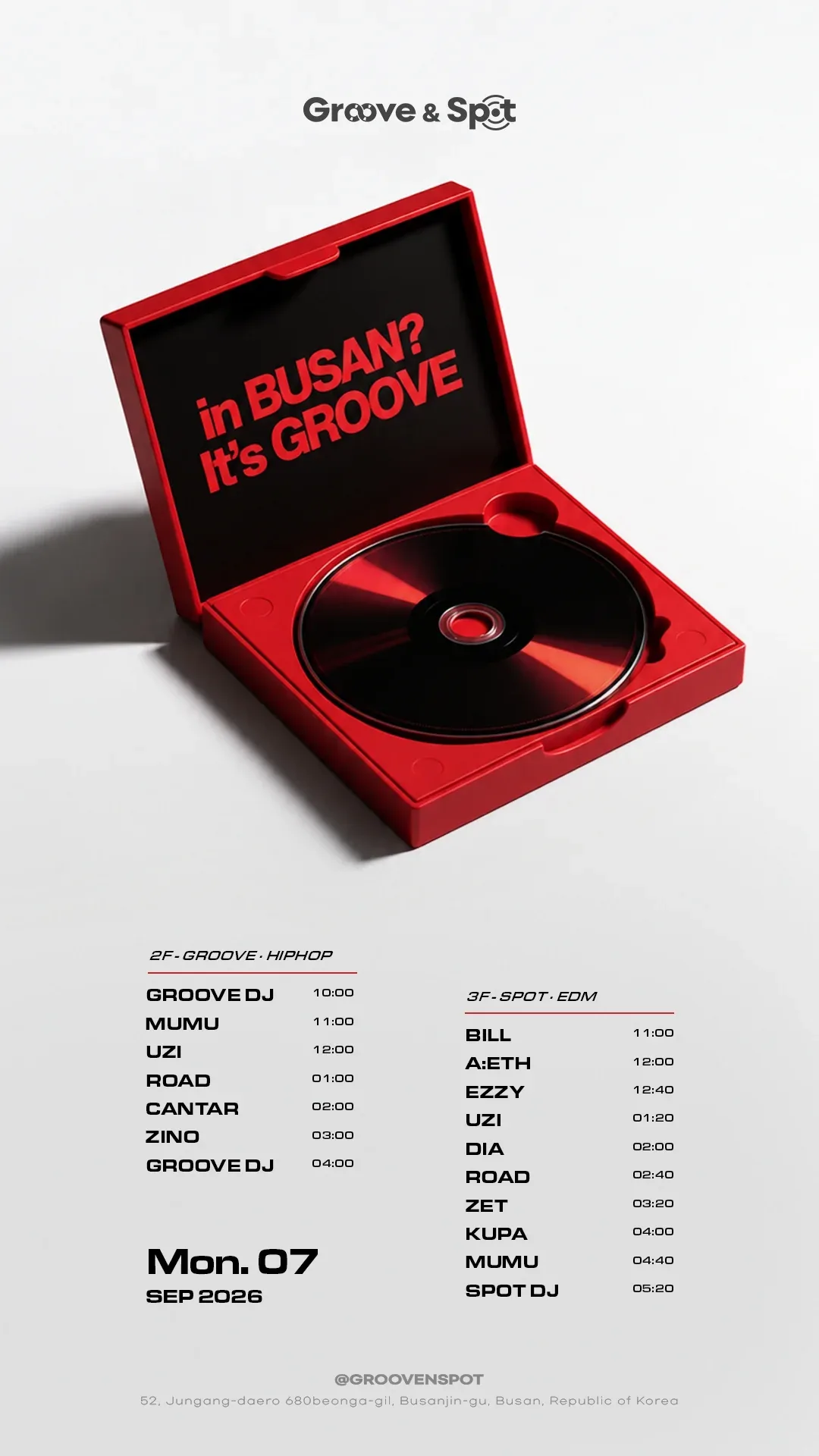 MONDAY NIGHT · Groove & Spot Busan 2026-09-07