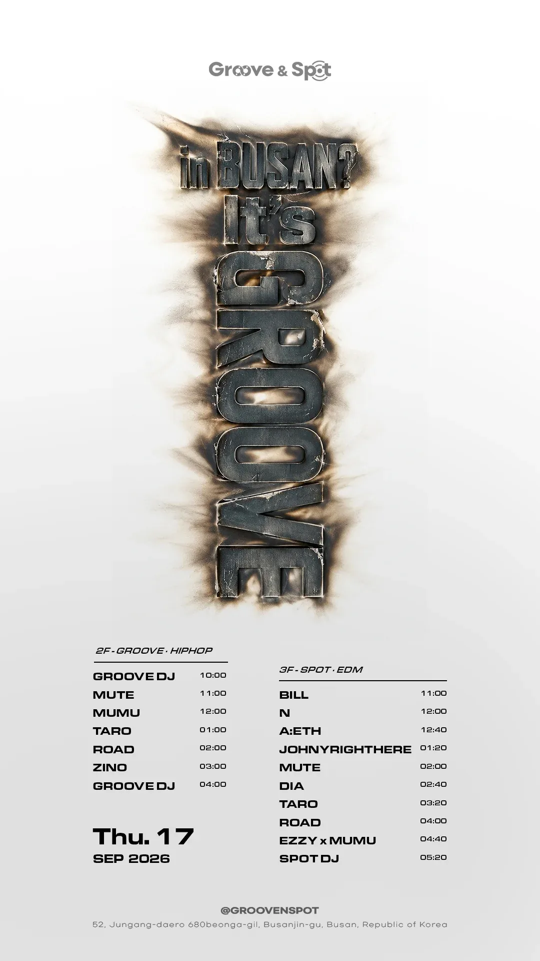 THURSDAY NIGHT · Groove & Spot Busan 2026-09-17