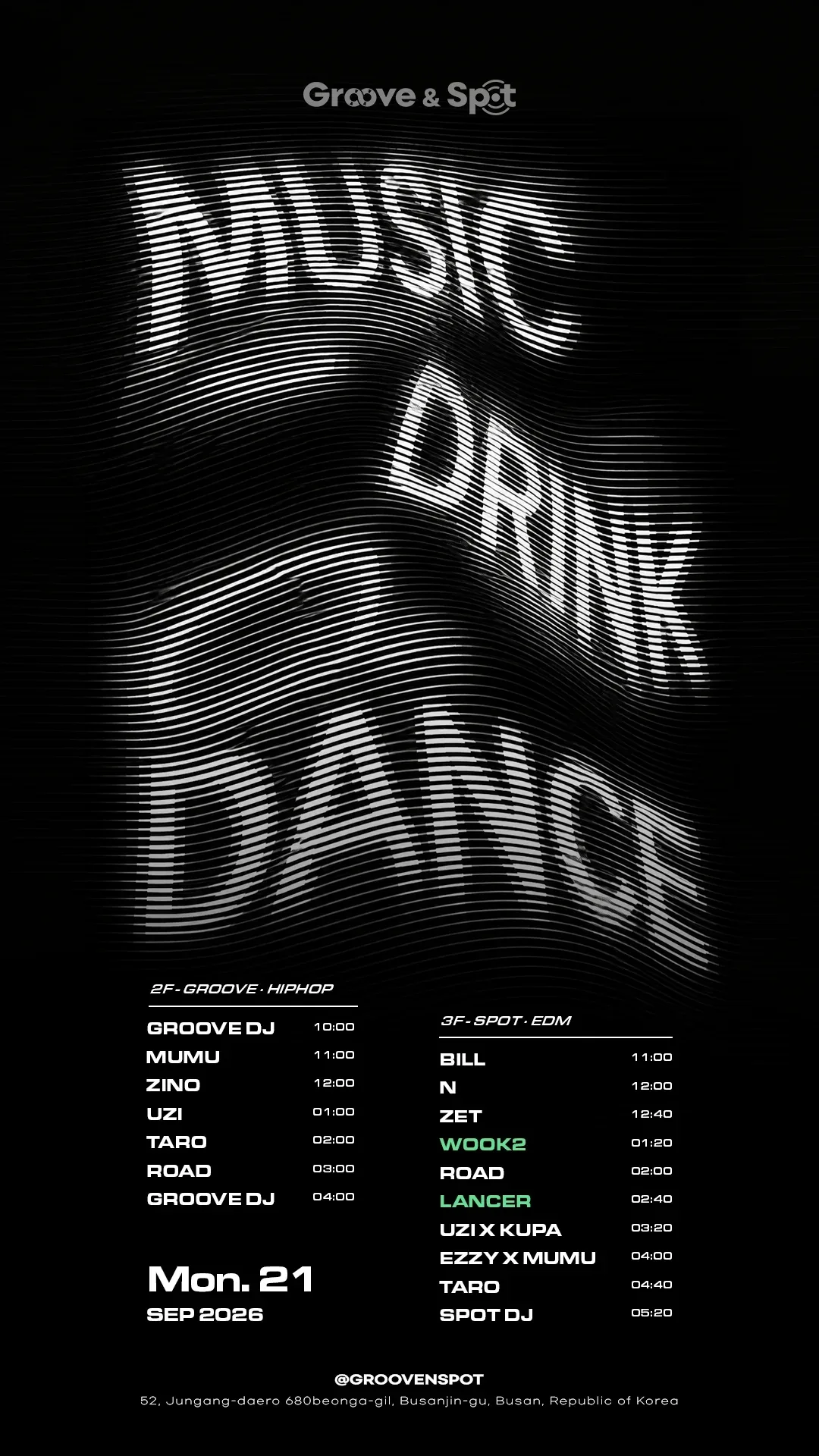MONDAY NIGHT · Groove & Spot Busan 2026-09-21
