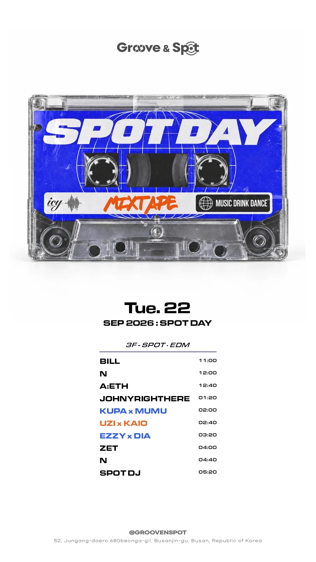 TUESDAY NIGHT · Groove & Spot Busan 2026-09-22